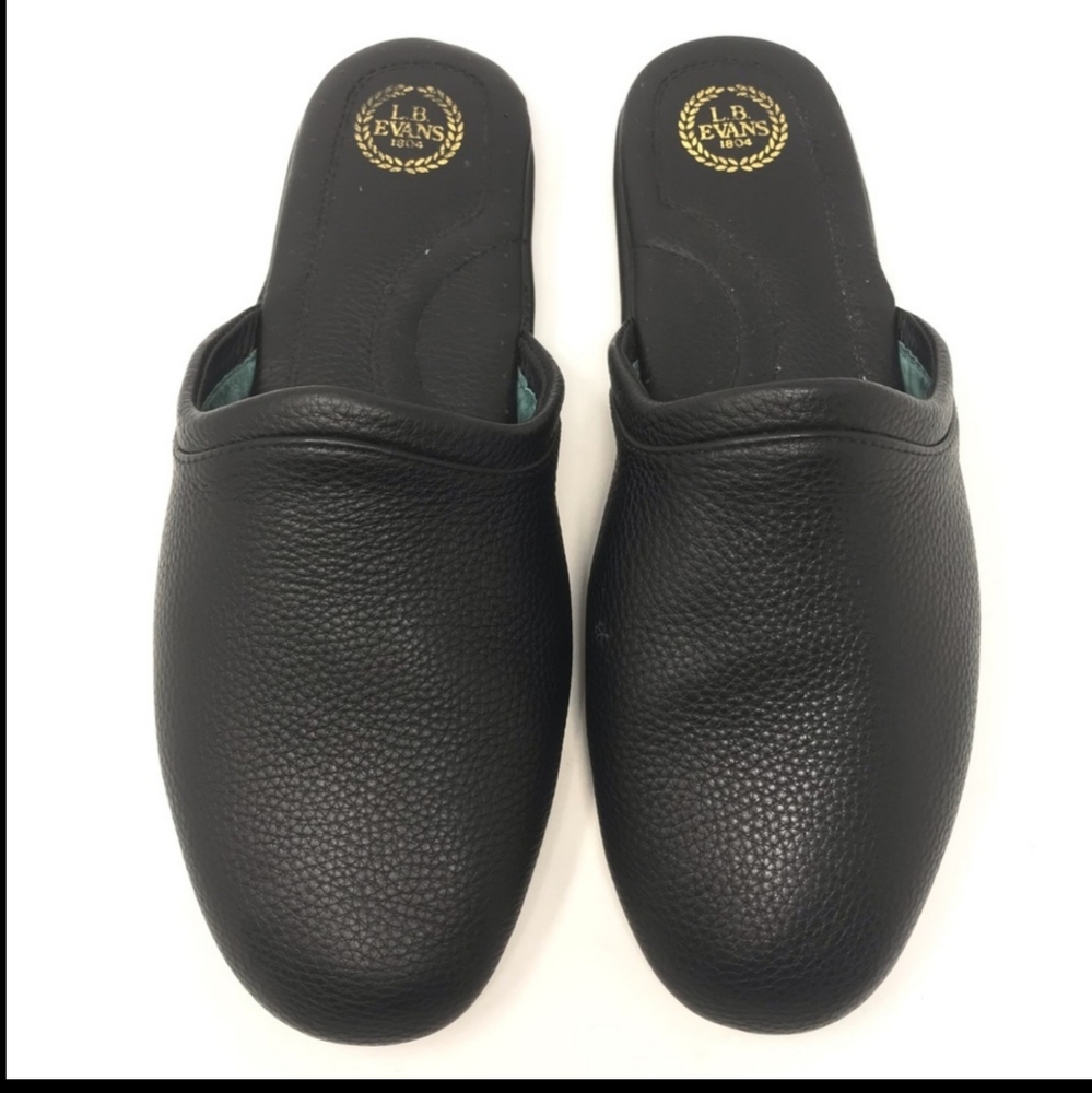 LB Evans Black Leather Aristocrat Scuff Slide Slippers 14M